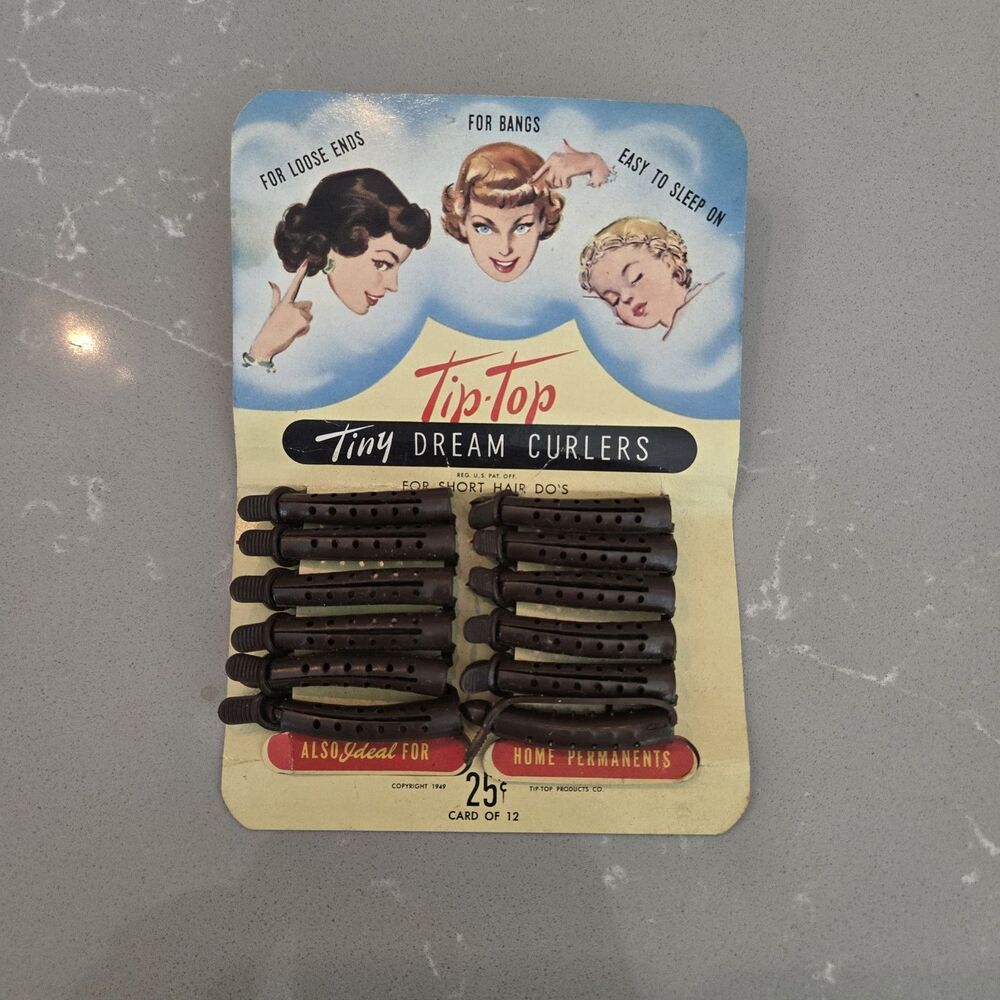 Vintage Tip Top Tiny Dream Curlers Rubber Brown 40s 50's Made in USA New